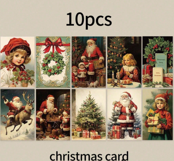10 Pcs Vintage Christmas Greeting Cards Set