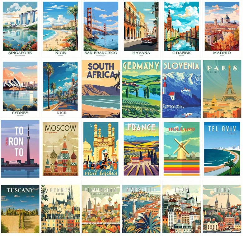 24-Piece Vintage World Landmarks Postcard Set